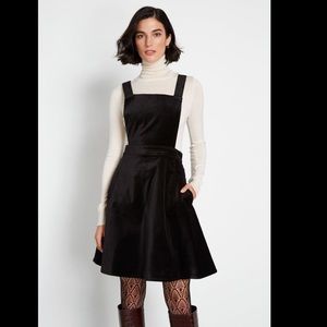 ModCloth Cupcake Consultant Black Velvet Overall Dress Size Small